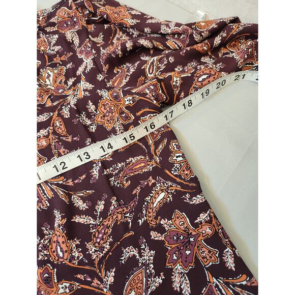 Loft Women's Maroon Floral Long Sleeve Mock Neck Half Button Blouse Size XS - Picture 5 of 6